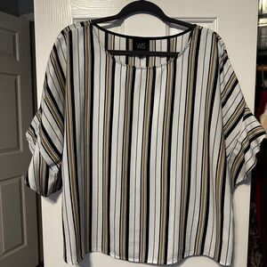 W5 Women's Black, White, and Gold Striped Blouse